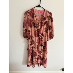 Betsey Johnson Floral‎ Ruffle Dress Pink Purple Long Sleeve Size 8